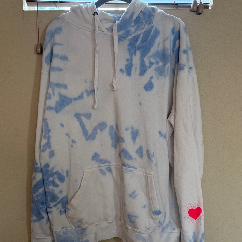 Women's Blue and White Tie-Dye Hoodie Sweatshirt